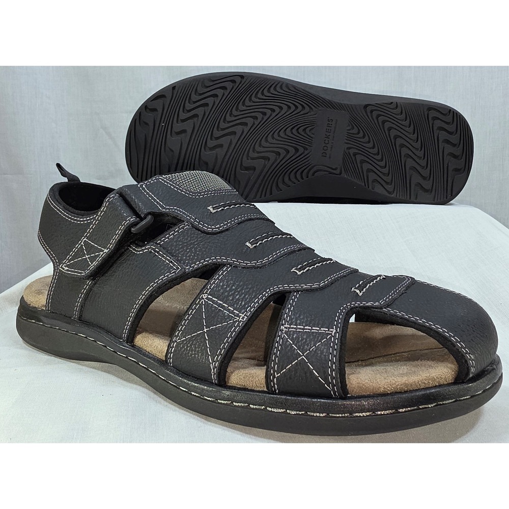 Dockers Mens Fisherman Sandals Black Memory Foam 90-21374 Size 15M